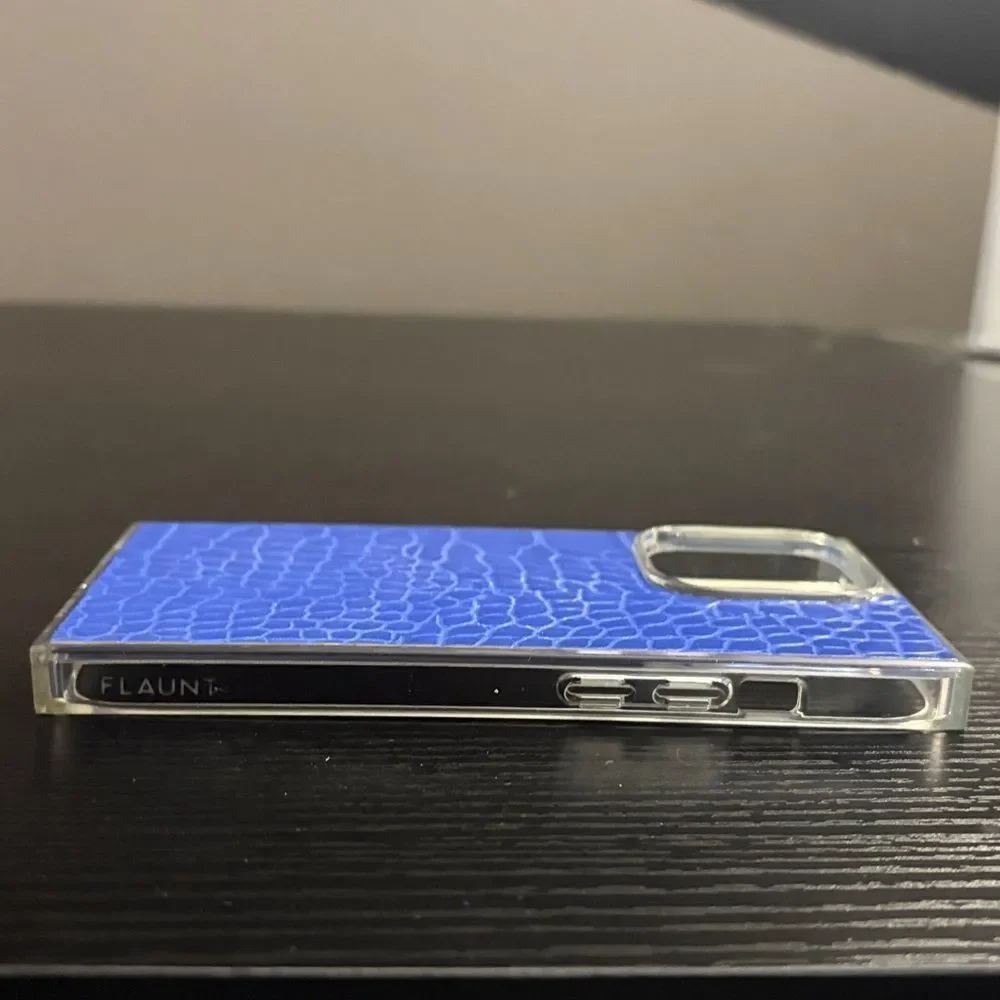 Flaunt Square Blue Crocodile Faux Leather iPhone Case, iPhone 14 Pro